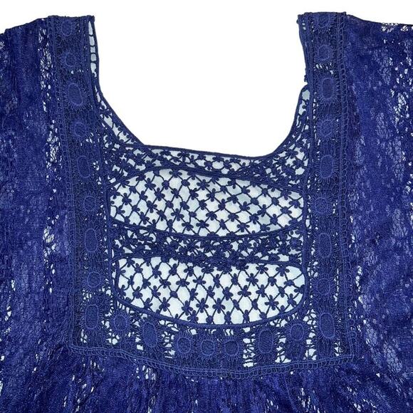 Deb Poncho Blouse Top Blue Wide Cut Lace Accent Cutout Back XL - Picture 4 of 7
